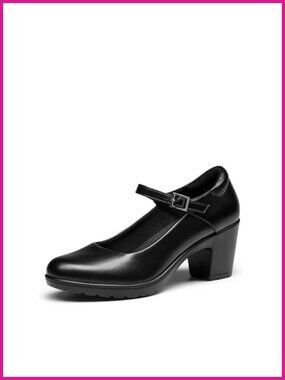 Mary Jane Heels Round Toe Block Heel PU Leather Ankle Strap Workwear Pumps